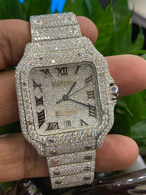 men's cartier diamond watch|cartier santos iced out price.